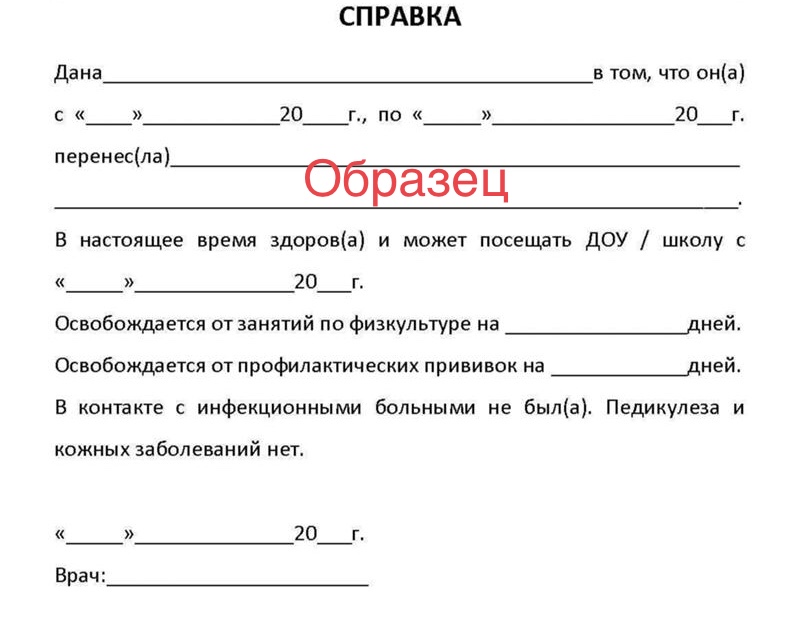 Образец справки в детский сад